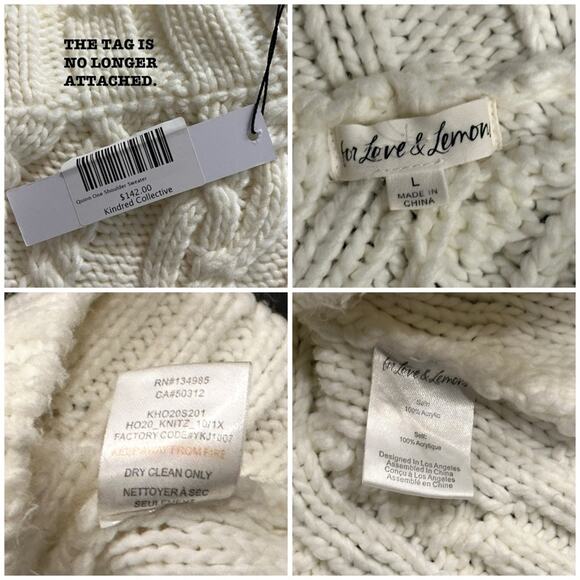 #T13  For Love & Lemons Quinn One Shoulder Sweater Ivory SZ L  $142 - Picture 14 of 15